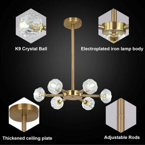 modern sputnik chandelier details