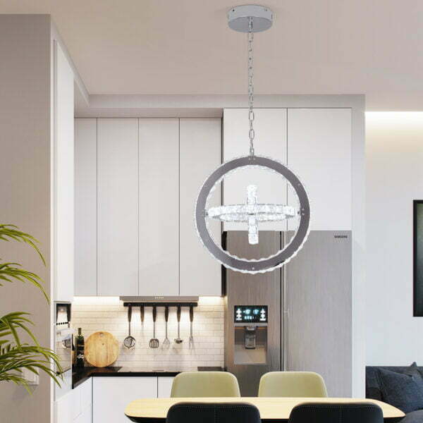 chrome orbit chandelier with crystal for dining table