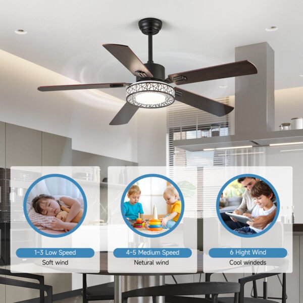 6 speeds 52 inch ceiling fan with light