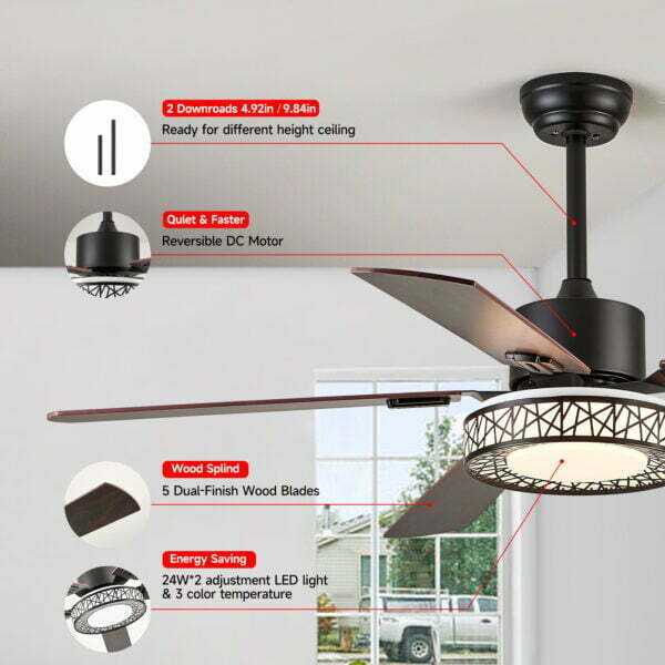 52 inch ceiling fan with light details