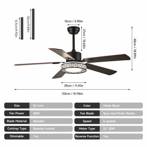 52 inch ceiling fan with light specs