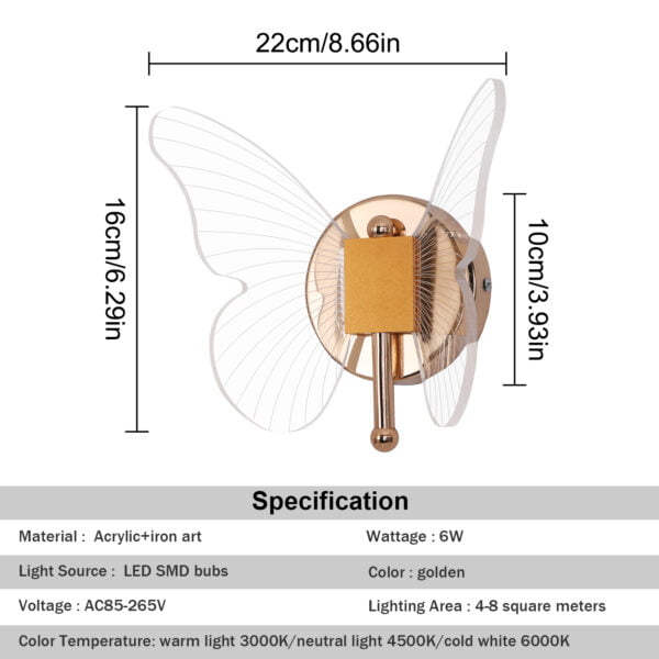 butterfly led wall light specs