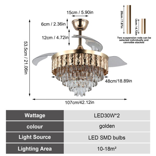 ceiling fan with chandelier light specs