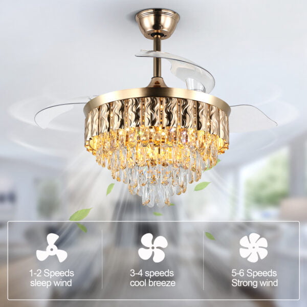 6 speeds ceiling fan with chandelier light