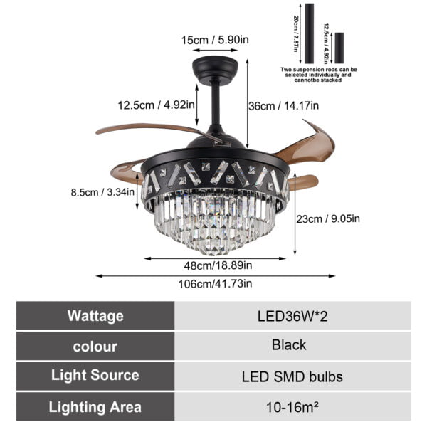 ceiling fan with pendant light specs