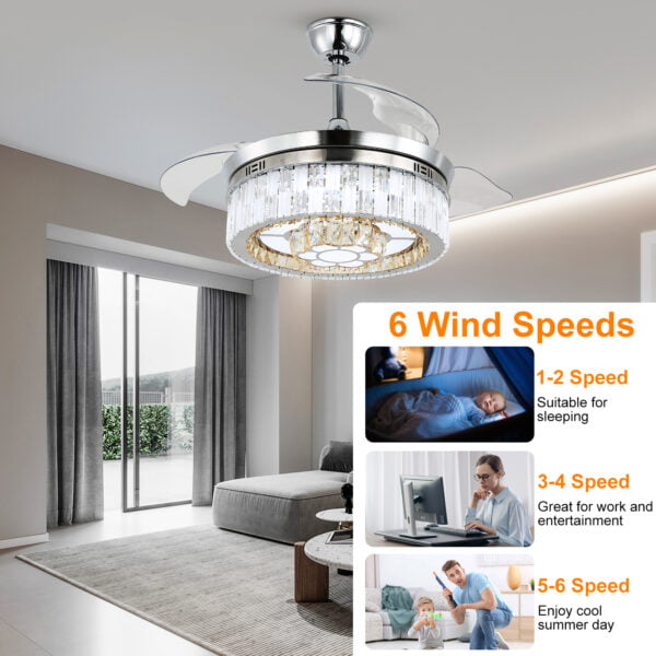 6 speeds ceiling fans with lights and remote control