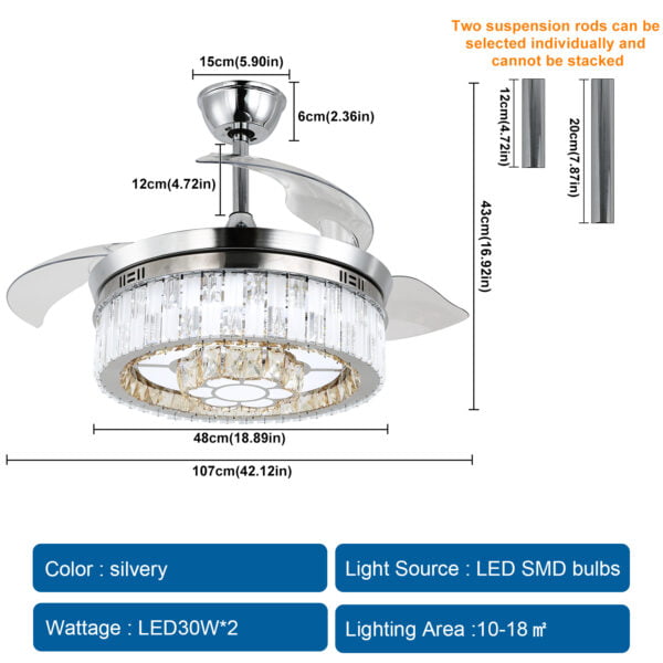 ceiling fans with lights and remote control specs