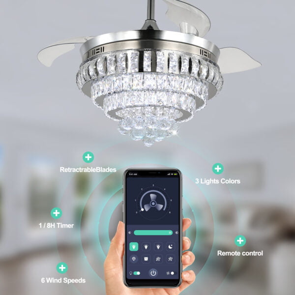 app control crystal chandelier ceiling fan