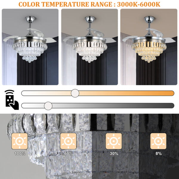 dimmable crystal chandelier ceiling fan