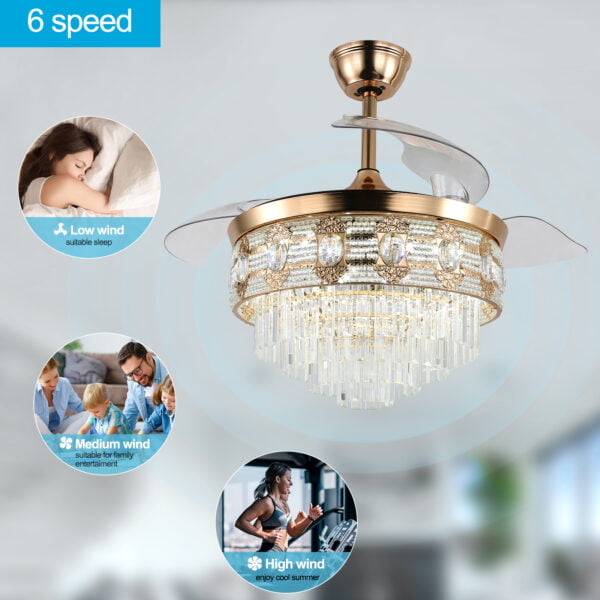 6 speeds remote ceiling fan with light