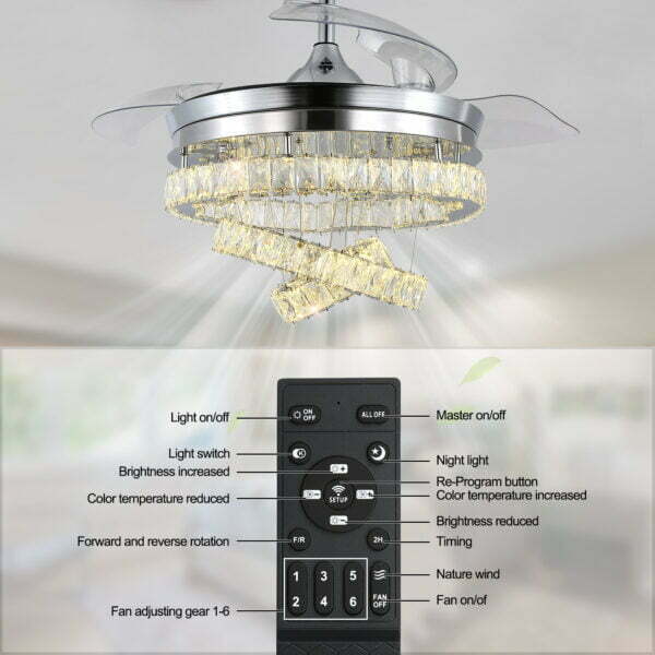 remote control retractable ceiling fan chandelier