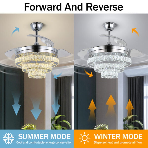 reversible retractable ceiling fan chandelier