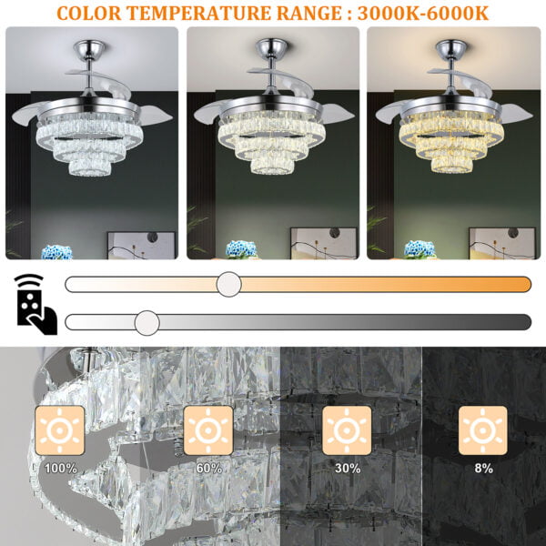 dimmable retractable ceiling fan chandelier