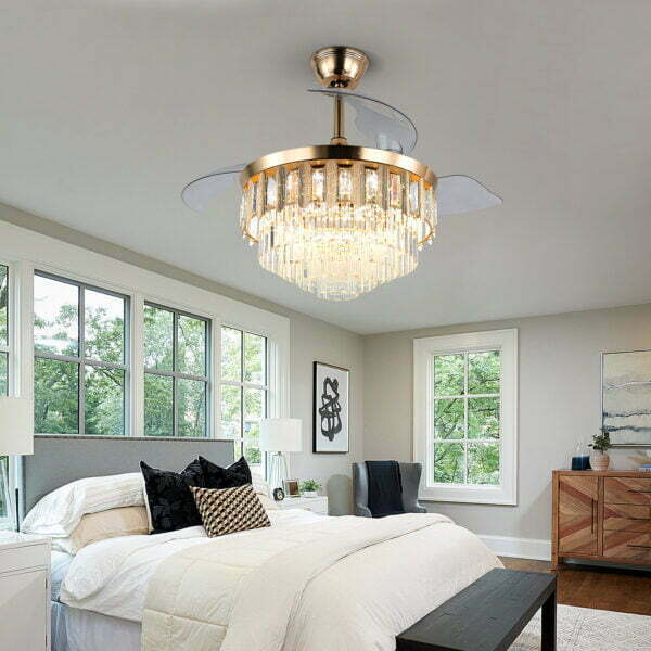 bedroom retractable ceiling fan with light