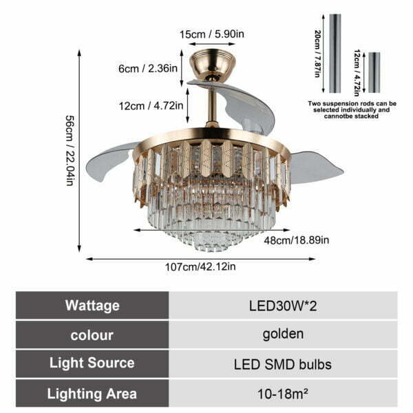 retractable ceiling fan with light specs