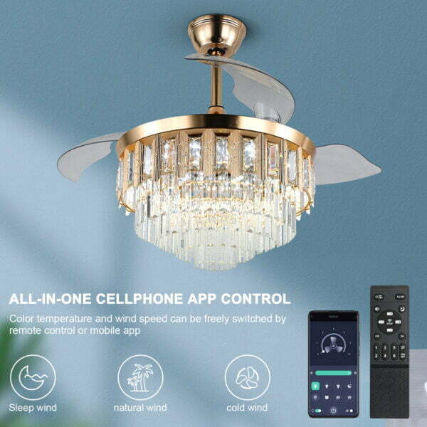 6 speeds retractable ceiling fan with light
